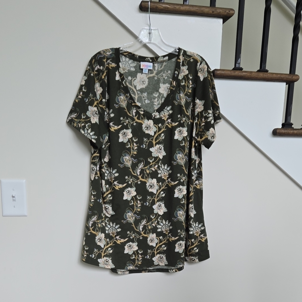 LuLaRoe Floral Blouse in Green and Cream